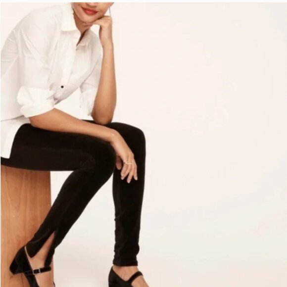 NWT J. Crew Italian Mario Bellucci Women XSP Black Stretch Velvet Leggings Pants - Picture 2 of 3